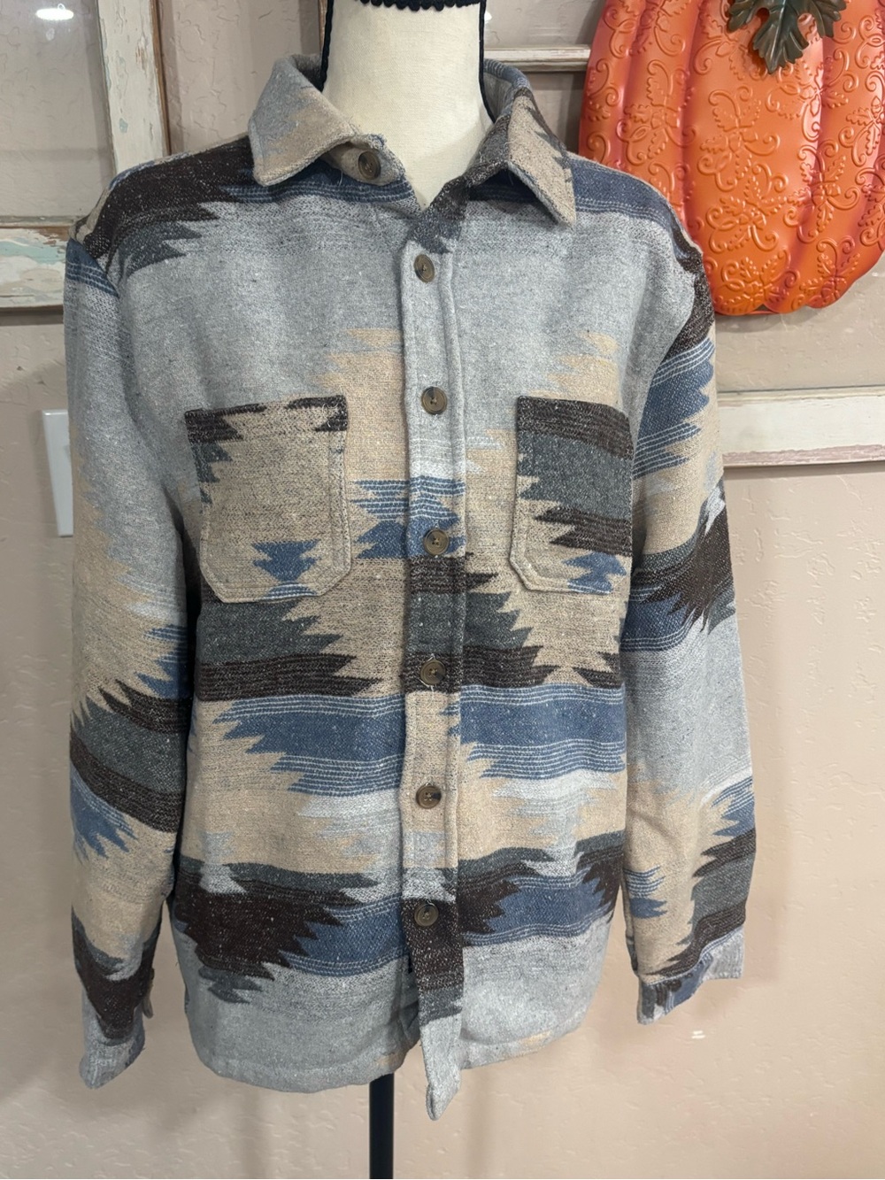 Women’s western Lightweight Aztec-Pattern Jacket in Blue and Cream